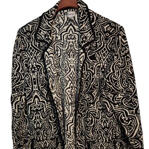 Womens Chico's  Knit Cardigan Sweater  Black White Size 3